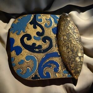 Antique Dress Buckle with Blue and Gold Decorative Enamel Accent